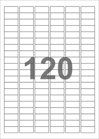 A4-etiketter, 120 etiketter/pr. ark, 30 x 14 mm, gennemsigtig med permanent lim, til din laser bordprinter.